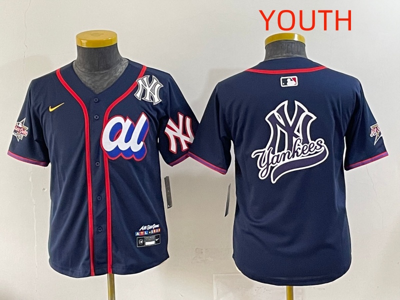 Youth 2025 New York Yankees Blank Drak Blue All star Blank Blue Nike MLB Jersey style 15->youth mlb jersey->Youth Jersey